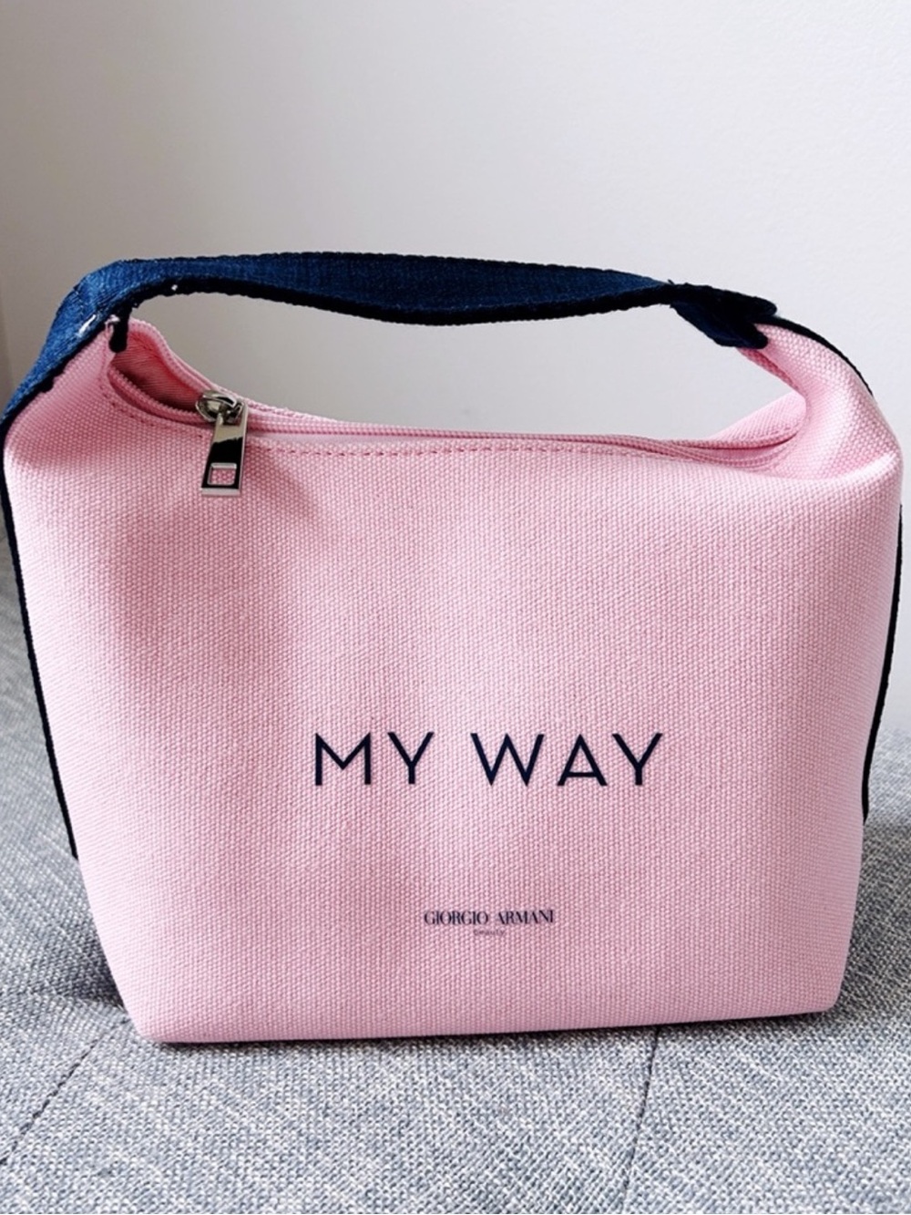 Giorgio Armani My Way Pink Cosmetic Bag with Navy Trim
